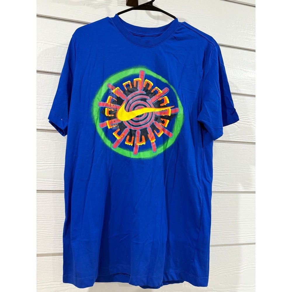 #A- 056- Nike Mens Graphic Tee Royal Blue Psychedelic Sunburst Swoosh  Medium
